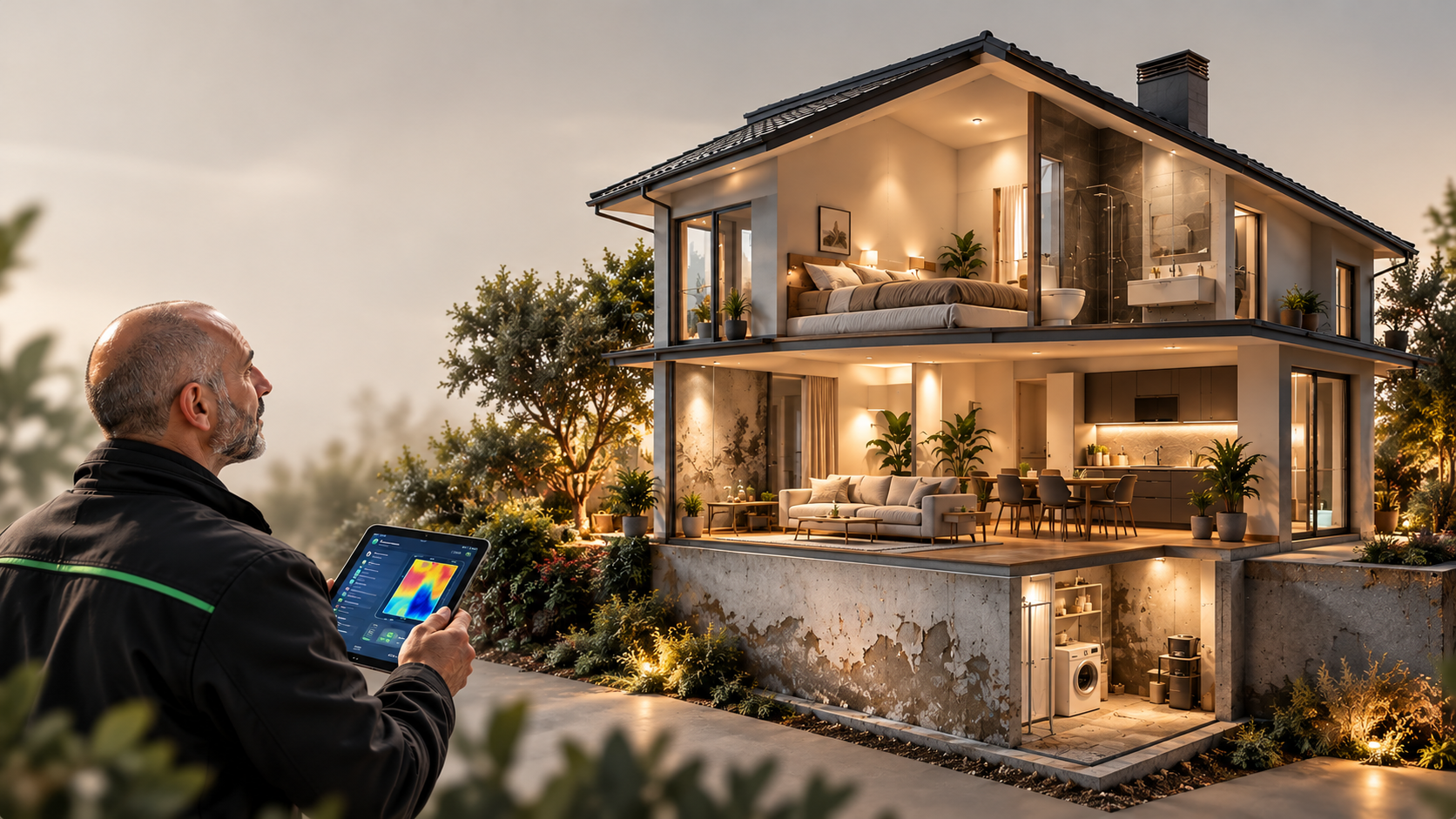 Ispezione termica di una casa moderna